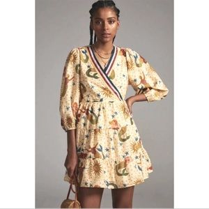 Farm x Anthropologie Mermaid Print Wrap Mini Dress Size XXS